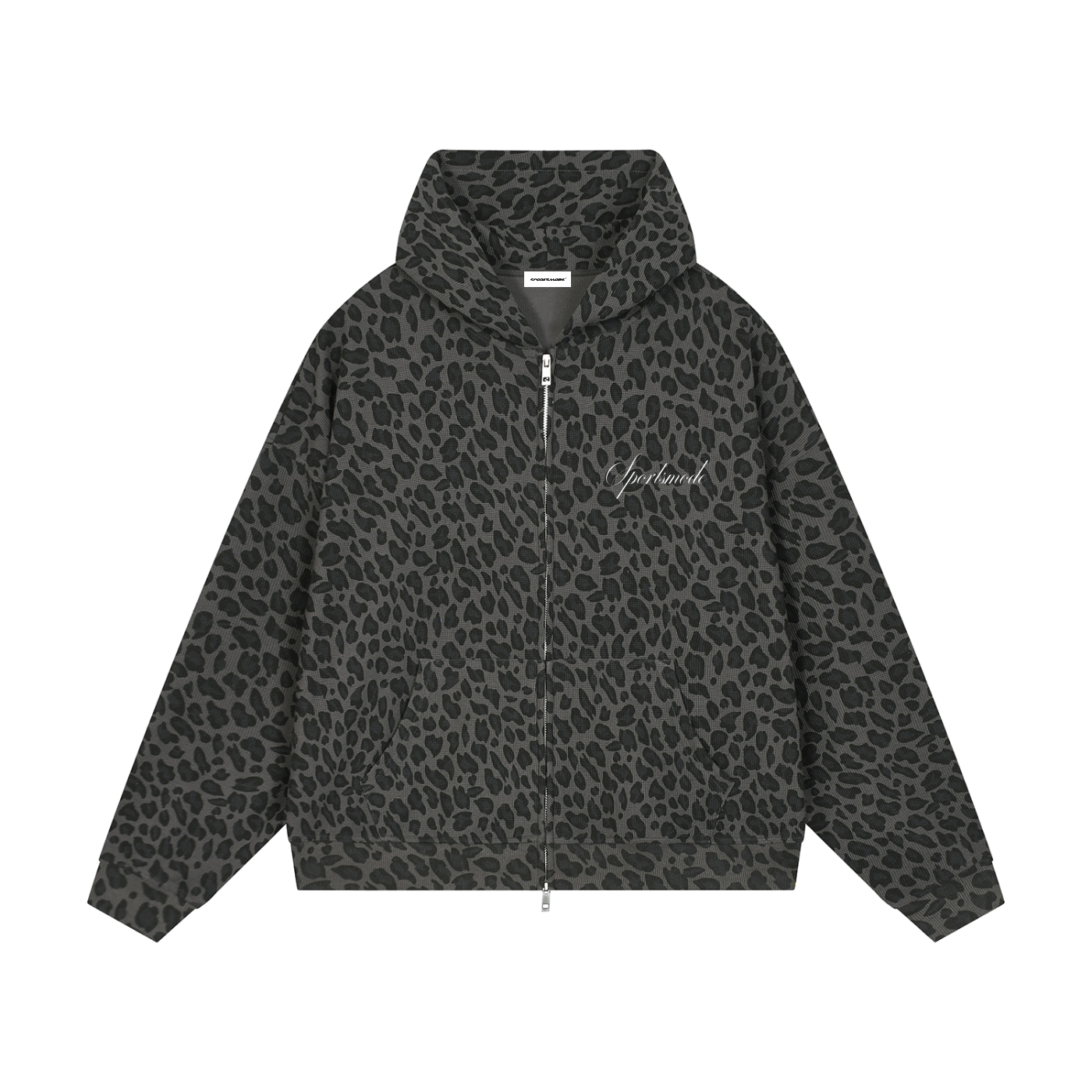 Leopard Print Waffle Zip Hoodie