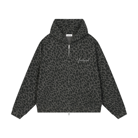 Leopard Print Waffle Zip Hoodie