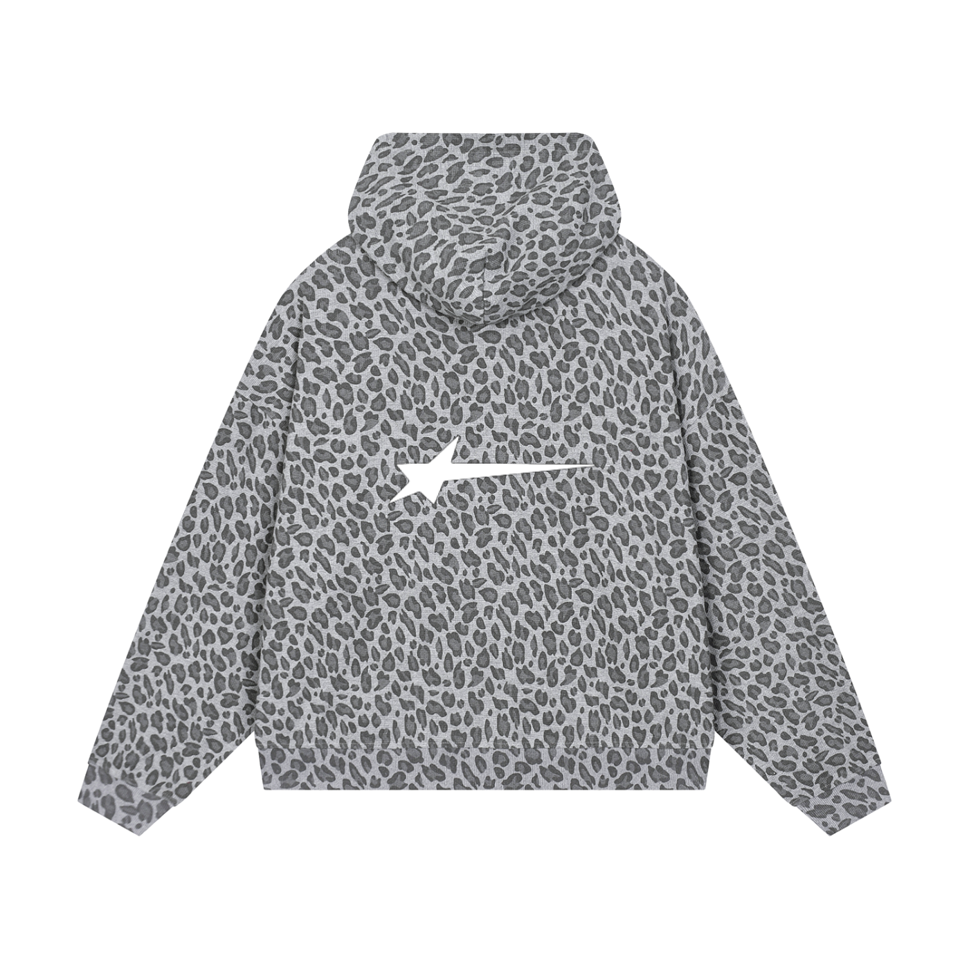 Gray Leopard Print Waffle Full Zip Hoodie